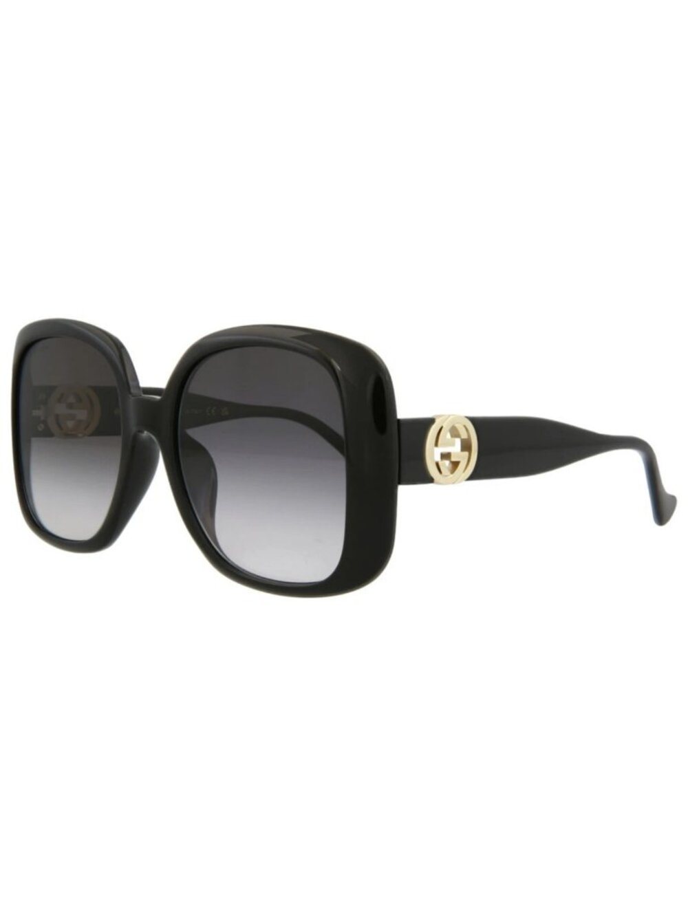 New Gucci Women's Sunglasses Square Rectangle Injection Frame Black Black Grey